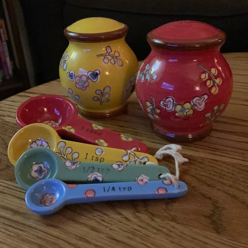Pier 1 Shaker and Measuring Spoon Ceramic Set